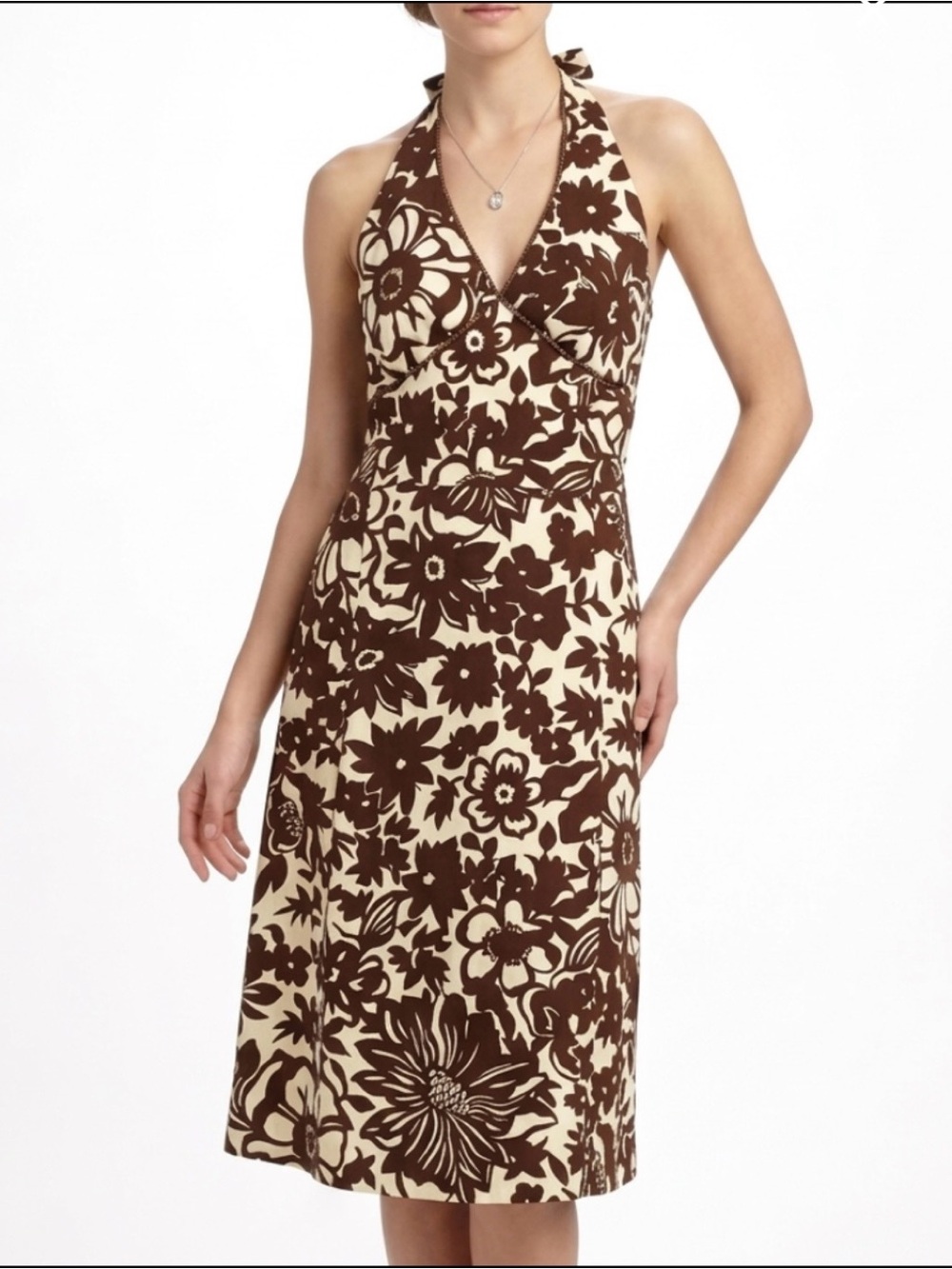 NWT Donna Ricco Floral Halter Dress Size 12 Brown Cream Midi Elegant